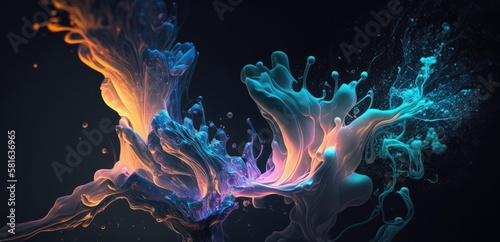 Splash of rainbow paint. Smoke billowing flames background. Abstract color swirl wallpaper.