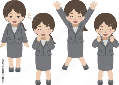 若い女性の喜ぶ表情セット　スーツ