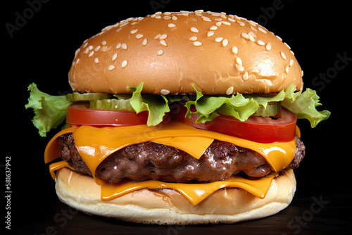 cheeseburger on a black background - made with generative ai