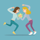 Angry woman punching each other. illustration vector cartoon