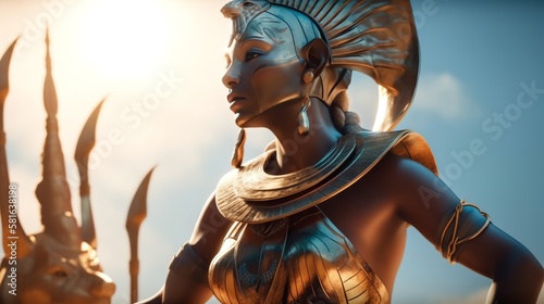 Ancient scene. Ancient Egyptian style female God in the golden mask.  © vladzelinski