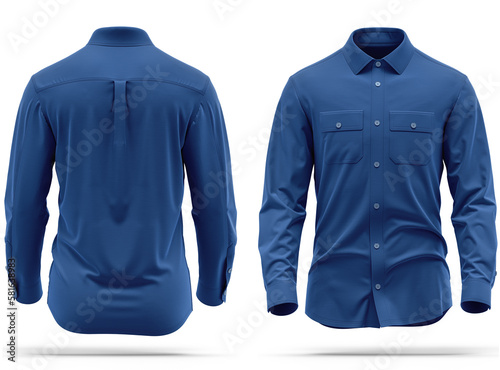 Shirt cargo style, Long Sleeve, chest pocket, High-quality 3d rendered, Navy, Front and back  (ID: 581638983)