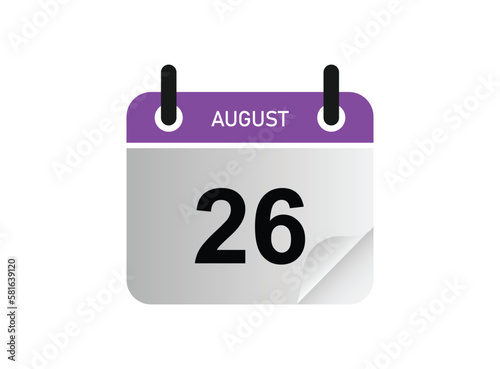 26th August calendar icon. August 26 calendar Date Month icon vector illustrator.