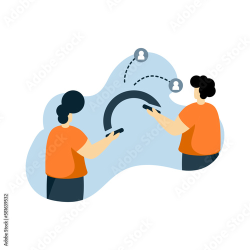 social network bridge Flat illustration. suitable for social media promotional materials, social network landing pages with people characters, chat mobile apps and online ordering service web banners.