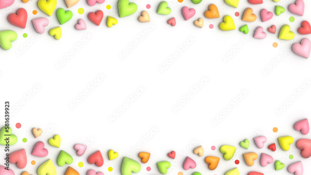 Colorful hearts on white background. Valentine's day decoration