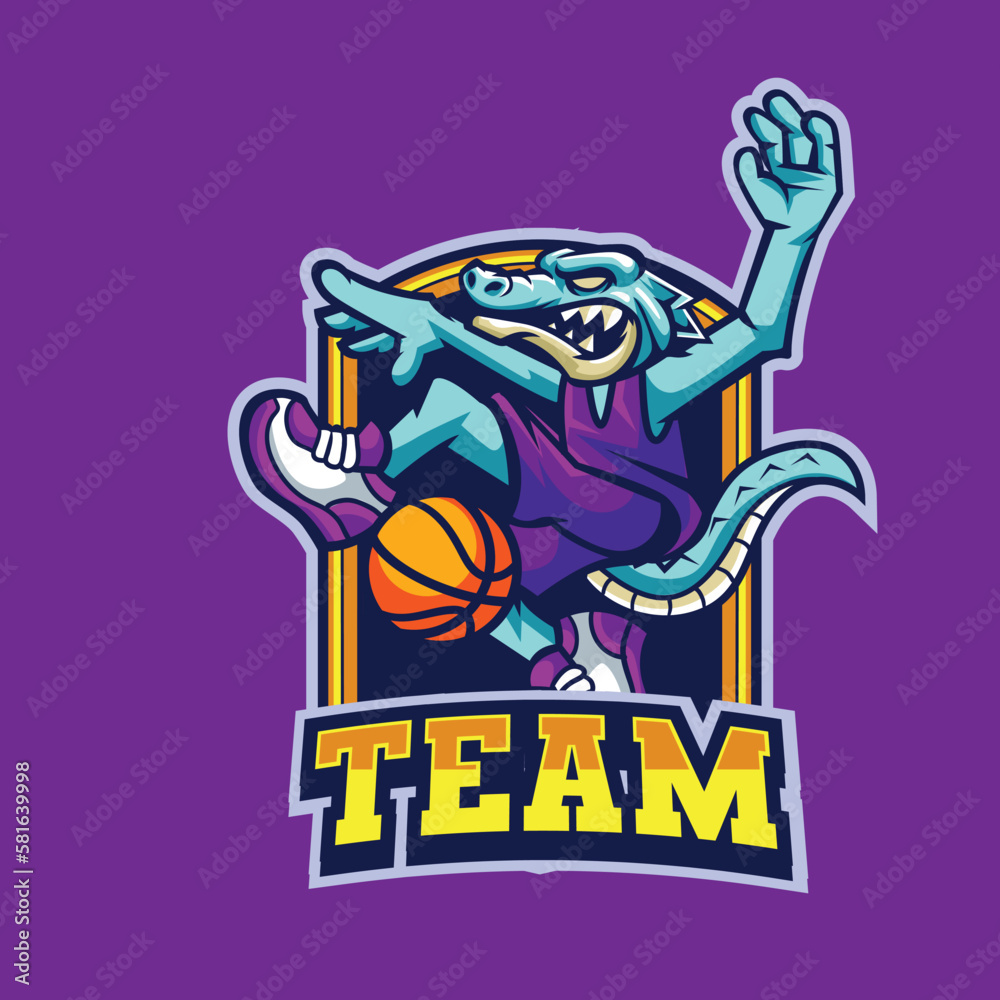 Vector illustration of crocodile mascot with basketball pose for sport team Vector illustration of crocodile mascot with basketball pose for sport team