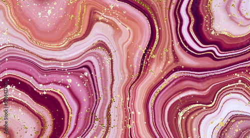 Agate slice background print design with natural mineral texture and gold waves.