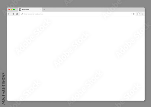 Internet web browser window interface mockup or website page tab, vector template. Internet web browser window screen mock up, computer website frame with url blank search bar interface layout