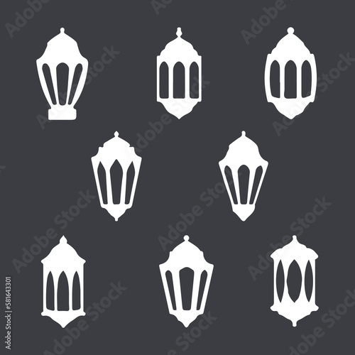 Old east lamp ramadan kareem mubarak vector outline silhouette illustration pack set
