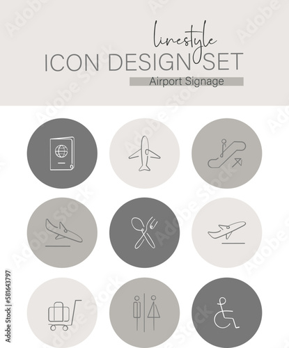 Linestyle Icon Design Set Airport Signage