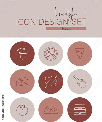 Linestyle Icon Design Set Pizza