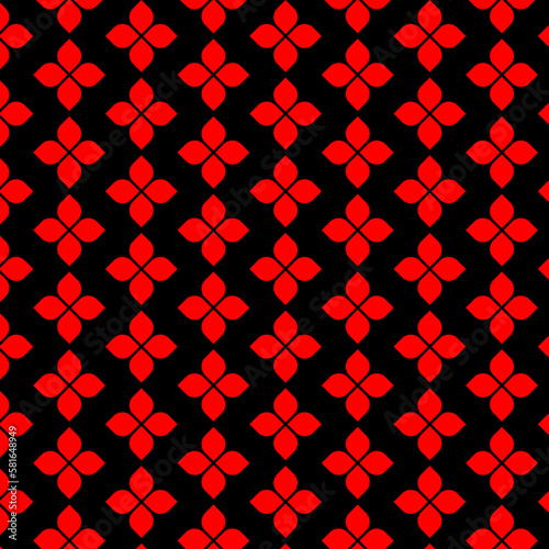 Red flowers with a black background, seamless pattern illustration.