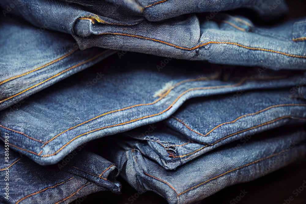 A stack of blue jeans with one of them missing the bottom Generative ai A stack of blue jeans with one of them missing the bottom Generative ai