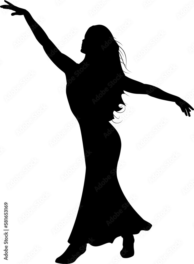 Girl dancing in a long skirt and boots. Silhouette. Vector illustration ...