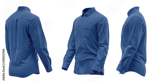 Shirt cargo style, Long Sleeve, chest pocket, High-quality 3d rendered, Navy (ID: 581653964)