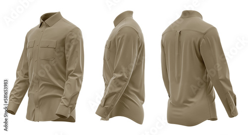 Shirt cargo style, Long Sleeve, chest pocket, High-quality 3d rendered,  (ID: 581653983)