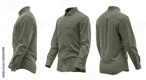 Shirt cargo style, Long Sleeve, chest pocket, High-quality 3d rendered, Olive (ID: 581653988)
