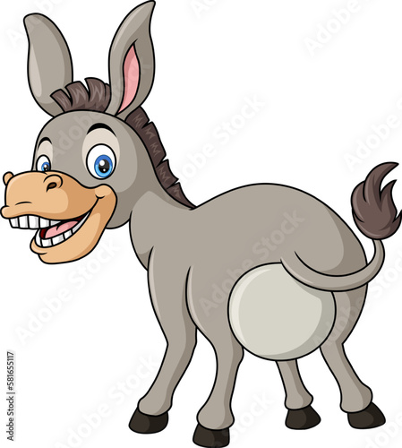 Cute happy donkey cartoon on white background