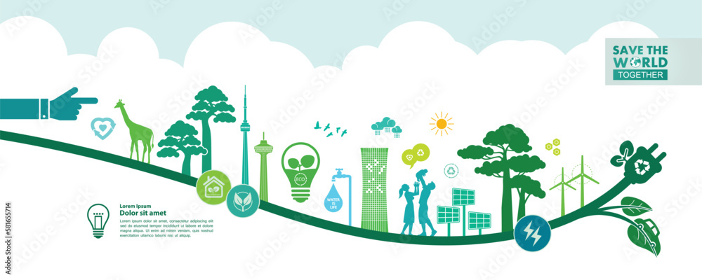Save the world together green ecology vector illustration. Save the world together green ecology vector illustration.