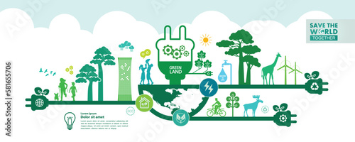 Save the world together green ecology vector illustration.