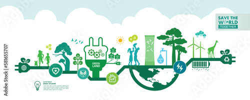 Save the world together green ecology vector illustration.