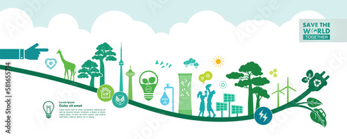 Save the world together green ecology vector illustration.