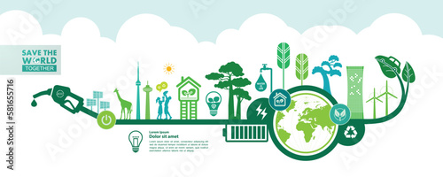 Save the world together green ecology vector illustration.