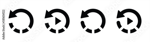 replay icon set. circular arrow icon. replay video button icon sign symbol, vector illustration