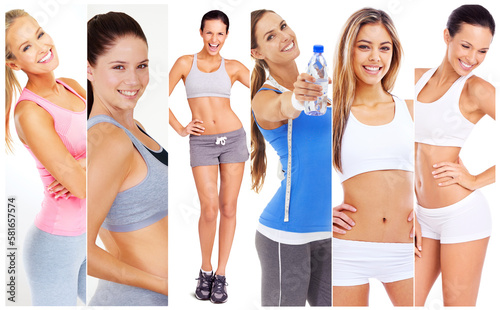 Making my body perfect. Composite shot of a group of fit women in exercise clothing. © Thurstan H/peopleimages.com