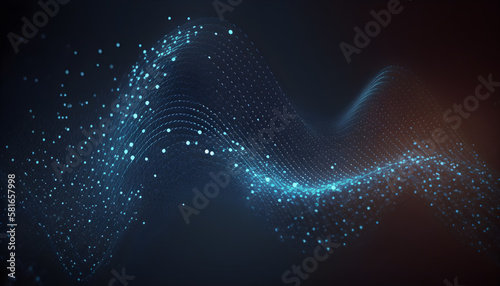 Abstract dark blue wavy dotted line particle technology background