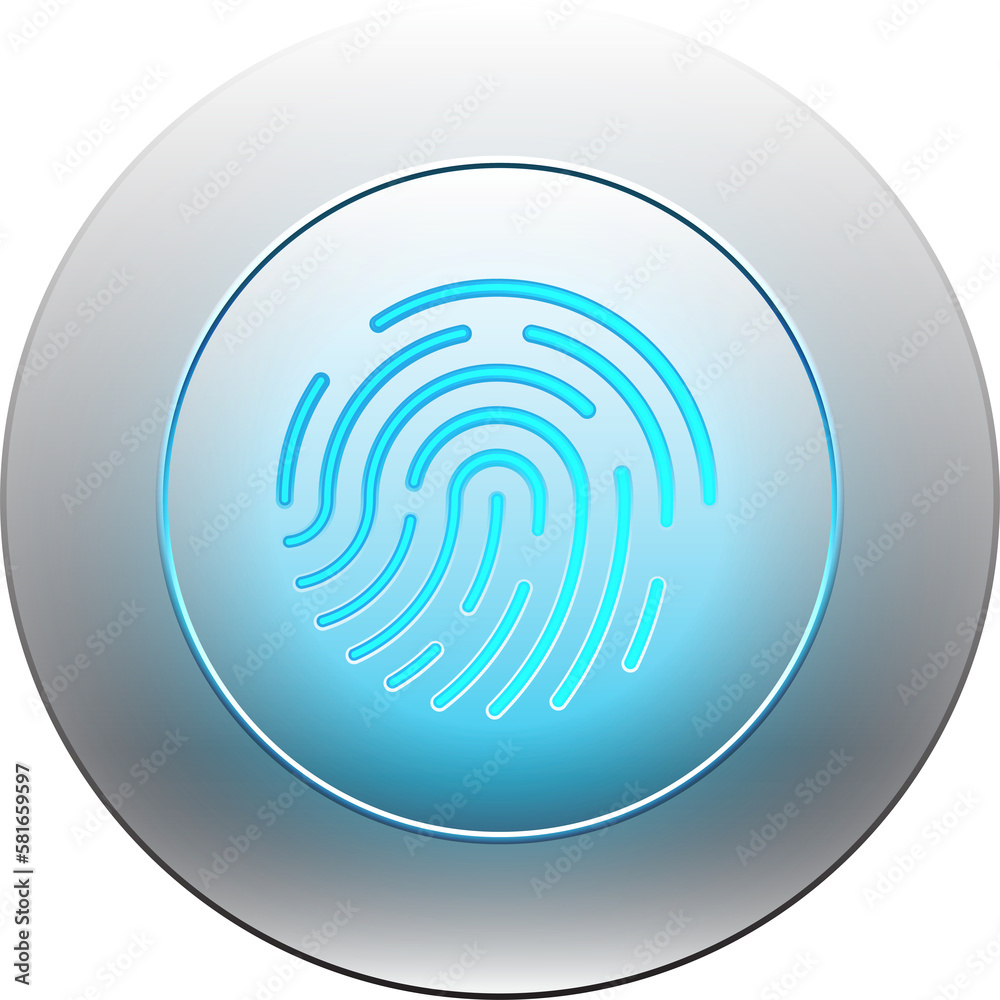 Fingerprint scanner icon and round button with metallic background.Illustration for elements Fingerprint scanner icon and round button with metallic background.Illustration for elements