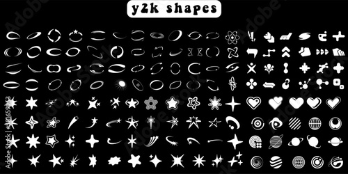 Big collection of abstract graphic geometric symbols and objects in y2k style. Retro futuristic elements for design photo