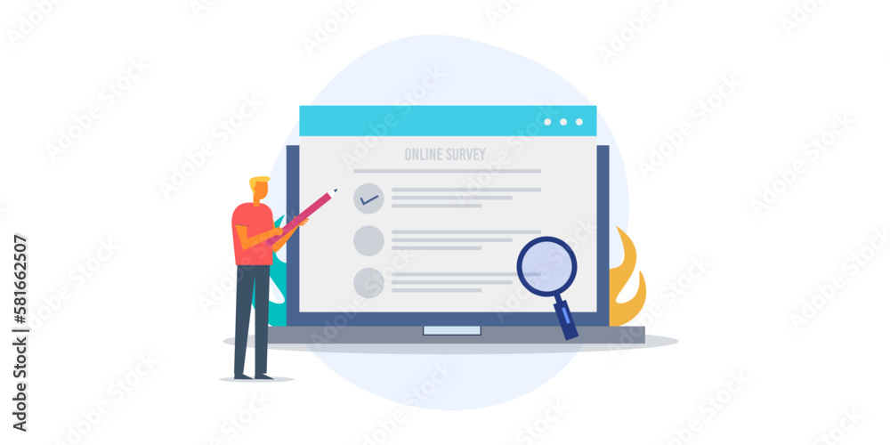 Fototapeta premium Customer with online survey website. Business checklist concept, vector illustration.