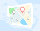 Local search concept. Map with red pin depicts convenience of finding local businesses. Illustration for local search strategy articles, mapping, location-based marketing