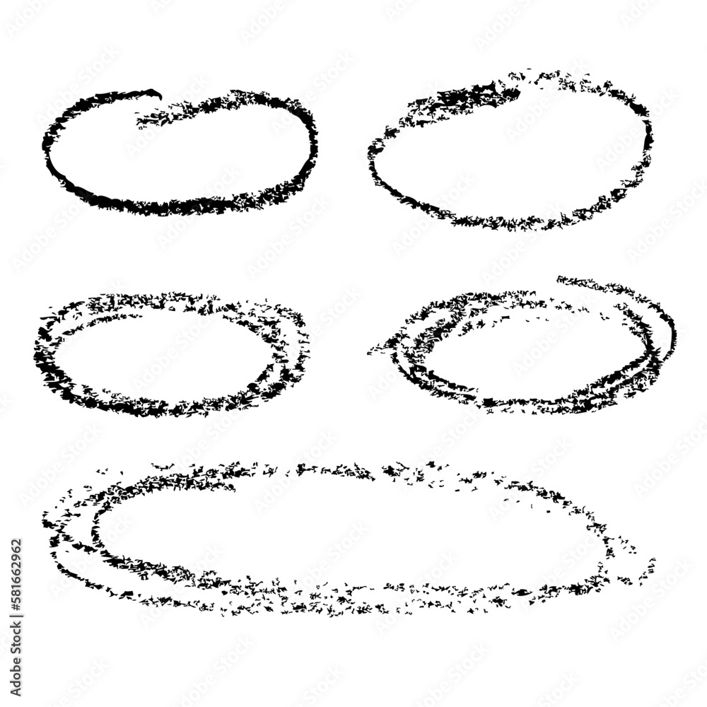 Fototapeta premium vector simple black crayon sketch oval and circle frame, set 5 