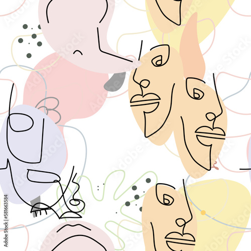 Face line pattern Abstract drawing seamless print