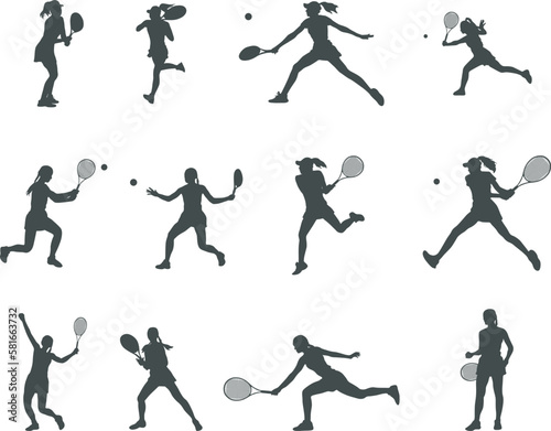 Female tennis player silhouettes , Tennis player silhouette , Woman tennis player vector, Tennis player SVG, Tennis silhouettes