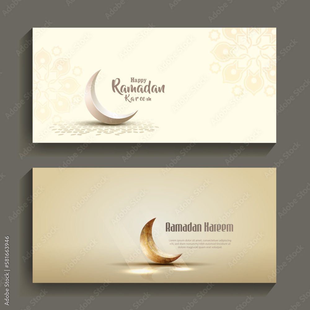 set of islamic greeting ramadan kareem card design with crescent moon