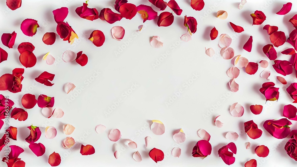 Valentine's Day. Flowers composition. Round frame made of rose flowers