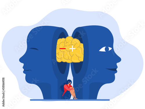 A woman with Minus plus bipolar disorder brain vector illustrator.