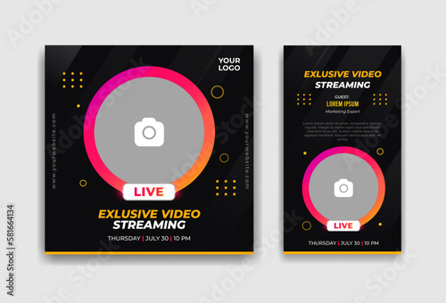 Instagram Post and instagram stories template to promote instagram live video. 