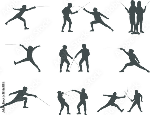 Fencing silhouette, Fencing silhouettes, Fencing players silhouette, Fencing sport