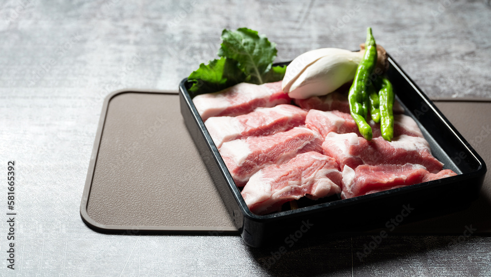 fresh pork cheek meat and peppers and vegetables fresh pork cheek meat and peppers and vegetables
