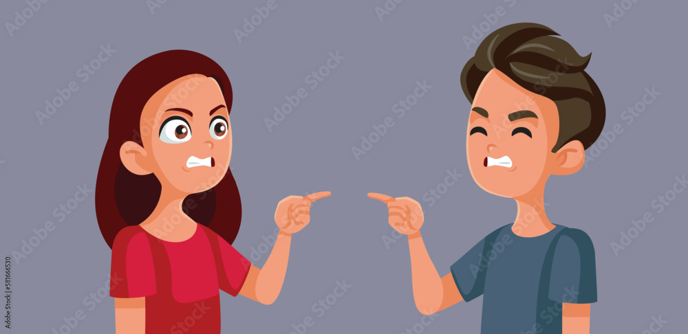 Angry Teens Pointing to Each Other Shifting Blame Vector Cartoon. Unhappy teenage girl and boy fighting and disagreeing
Angry Teens Pointing to Each Other Shifting Blame Vector Cartoon. Unhappy teenage girl and boy fighting and disagreeing