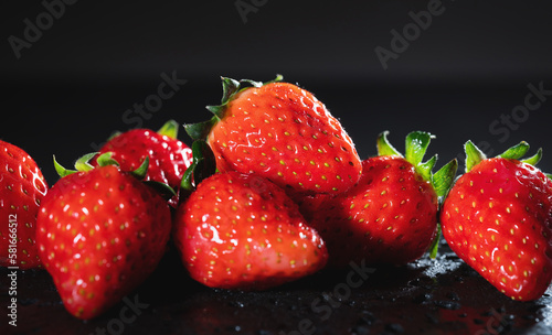 strawberries on black background, strawberries