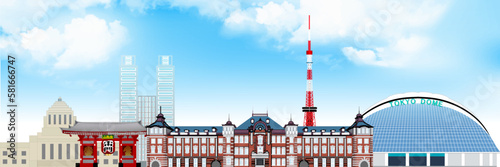東京駅　名所　ビル　背景