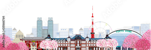 東京駅　名所　桜　背景