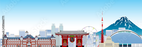 東京駅　富士山　ビル　背景