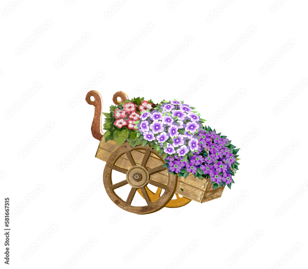 cart with flowers isolated