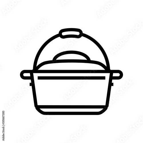 cast iron dutch oven kitchen cookware line icon vector illustration